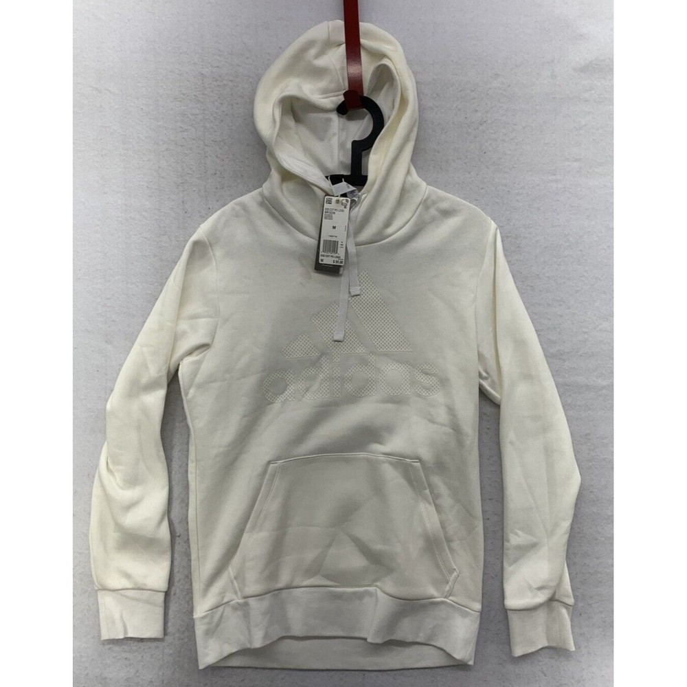 Adidas Men’s Essentials Big Logo 3-Stripes Fleece Hoodie Medium White on White